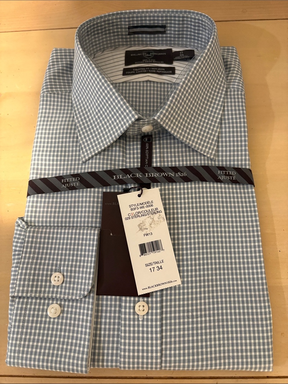 Black Brown 1826 Men's Light Blue Gingham Dress Shirt - Picture 5 of 6